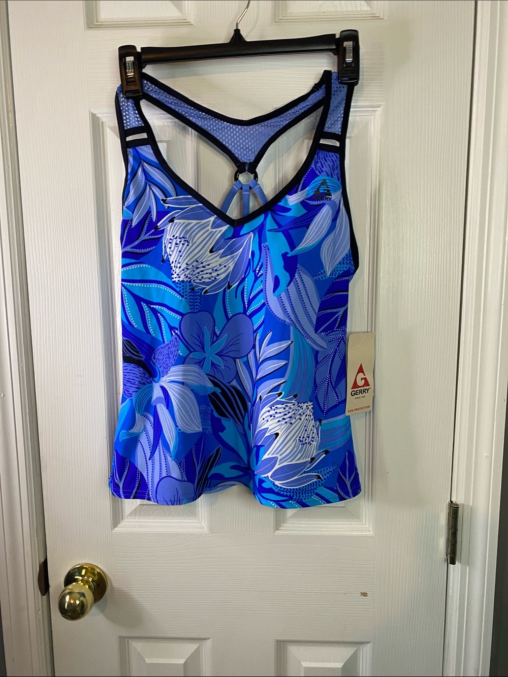 Gerry Weber Blue Floral Swim Top with Strappy Back Size Small New With Tags.